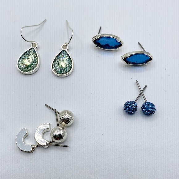 Unbranded Jewelry - Blue Silver Tone Stud Hook Earrings x 5 NWOT New